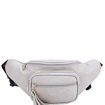 STYLISH SMOOTH FAUX LEATHER FASHION TASSELED TRAVEL WAIST BAG JYKL-089