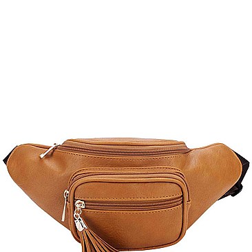 STYLISH SMOOTH FAUX LEATHER FASHION TASSELED TRAVEL WAIST BAG JYKL-089