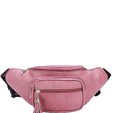 STYLISH SMOOTH FAUX LEATHER FASHION TASSELED TRAVEL WAIST BAG JYKL-089