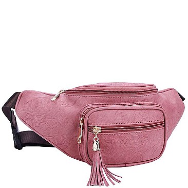 STYLISH SMOOTH FAUX LEATHER FASHION TASSELED TRAVEL WAIST BAG JYKL-089