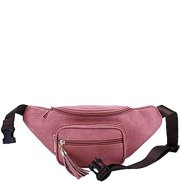 STYLISH SMOOTH FAUX LEATHER FASHION TASSELED TRAVEL WAIST BAG JYKL-089