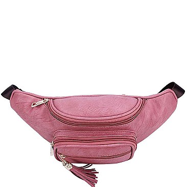 STYLISH SMOOTH FAUX LEATHER FASHION TASSELED TRAVEL WAIST BAG JYKL-089