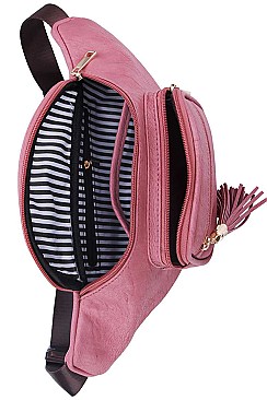 STYLISH SMOOTH FAUX LEATHER FASHION TASSELED TRAVEL WAIST BAG JYKL-089