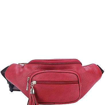 STYLISH SMOOTH FAUX LEATHER FASHION TASSELED TRAVEL WAIST BAG JYKL-089