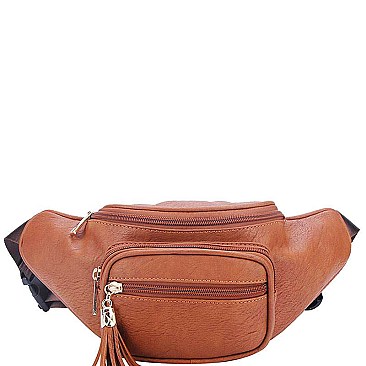 STYLISH SMOOTH FAUX LEATHER FASHION TASSELED TRAVEL WAIST BAG JYKL-089