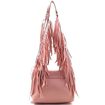 Exquisite Fringed Handle Boxy Shape Shoulder Bag