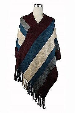 Multi Tone Fringe Knit Poncho FM-KM3075