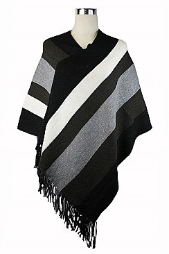 Multi Tone Fringe Knit Poncho FM-KM3075