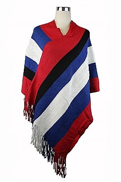 Multi Tone Fringe Knit Poncho FM-KM3075