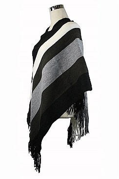 Multi Tone Fringe Knit Poncho FM-KM3075