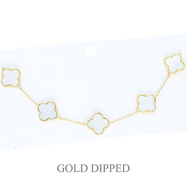TRENDY Four-Leaf Clover Charm Station Gold Dipped Necklace