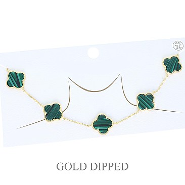 TRENDY Four-Leaf Clover Charm Station Gold Dipped Necklace