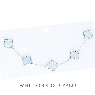 TRENDY Four-Leaf Clover Charm Station Gold Dipped Necklace