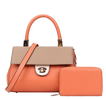 2 in 1 Color Block Satchel Bag