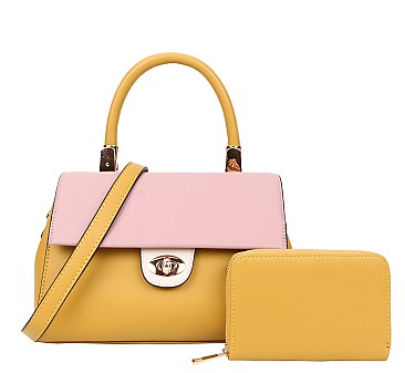 2 in 1 Color Block Satchel Bag