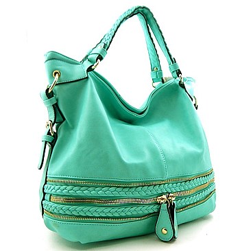 Braid Front Zippered Hobo Bag