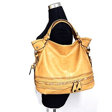 Braid Front Zippered Hobo Bag