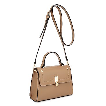 Smooth Padlock Flap Satchel Bag