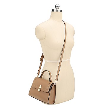 Smooth Padlock Flap Satchel Bag