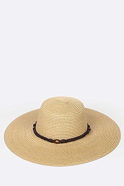 Braided Wooden Beads Band Straw Hat LASHT3132