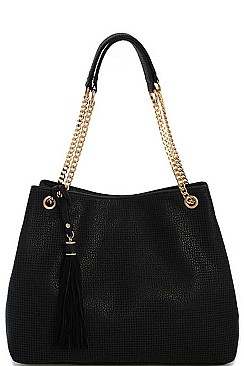 TRENDY SMOOTH TEXTURED TASSELED MESH HOBO BAG JYL-0043