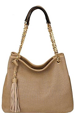 TRENDY SMOOTH TEXTURED TASSELED MESH HOBO BAG JYL-0043