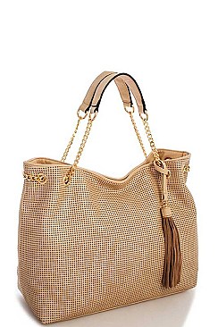 TRENDY SMOOTH TEXTURED TASSELED MESH HOBO BAG JYL-0043