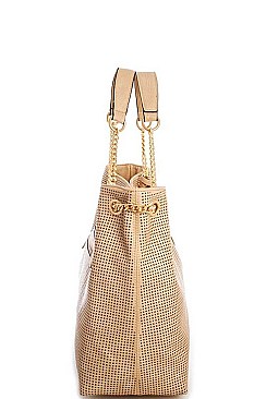 TRENDY SMOOTH TEXTURED TASSELED MESH HOBO BAG JYL-0043