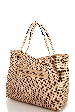 TRENDY SMOOTH TEXTURED TASSELED MESH HOBO BAG JYL-0043