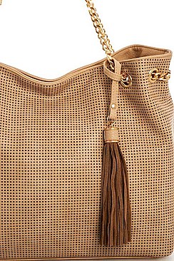 TRENDY SMOOTH TEXTURED TASSELED MESH HOBO BAG JYL-0043