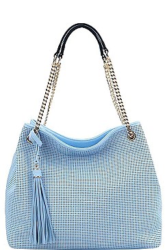 TRENDY SMOOTH TEXTURED TASSELED MESH HOBO BAG JYL-0043