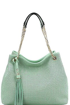 TRENDY SMOOTH TEXTURED TASSELED MESH HOBO BAG JYL-0043
