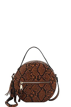 PYTHON PATTERN CIRCLE SHOULDER BAG WITH LONG STRAP