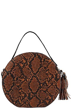 PYTHON PATTERN CIRCLE SHOULDER BAG WITH LONG STRAP