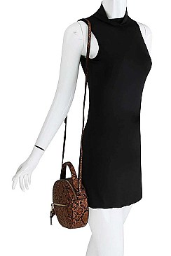 PYTHON PATTERN CIRCLE SHOULDER BAG WITH LONG STRAP