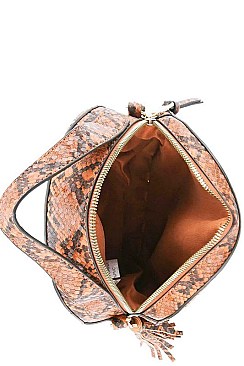 PYTHON PATTERN CIRCLE SHOULDER BAG WITH LONG STRAP
