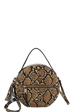 PYTHON PATTERN CIRCLE SHOULDER BAG WITH LONG STRAP