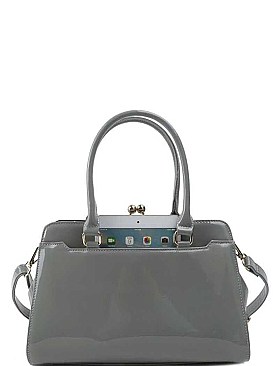 DESIGNER FASHION GLOSSY PU LEATHER SATCHEL JYL-1341