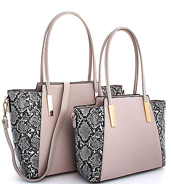 2 IN 1 TWO TONE PYTHON PATTERN SATCHEL SET