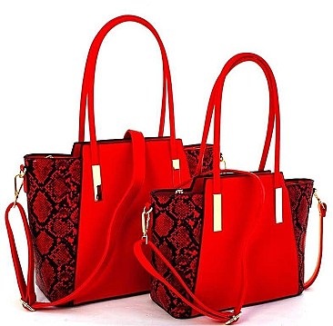 2 IN 1 TWO TONE PYTHON PATTERN SATCHEL SET