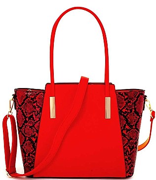 2 IN 1 TWO TONE PYTHON PATTERN SATCHEL SET
