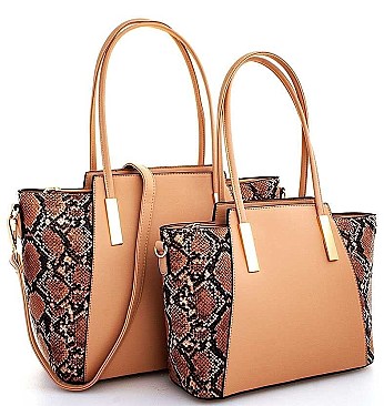 2 IN 1 TWO TONE PYTHON PATTERN SATCHEL SET