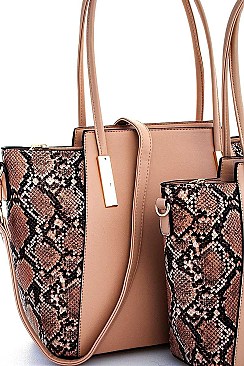 2 IN 1 TWO TONE PYTHON PATTERN SATCHEL SET