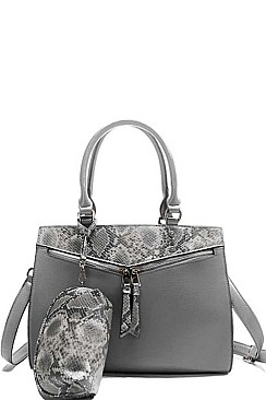 2 IN 1 TWO TONE PYTHON PATTERN SATCHEL WITH LONG STRAP