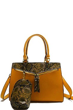 2 IN 1 TWO TONE PYTHON PATTERN SATCHEL WITH LONG STRAP