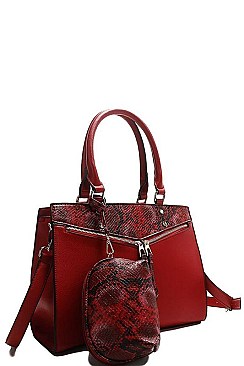 2 IN 1 TWO TONE PYTHON PATTERN SATCHEL WITH LONG STRAP