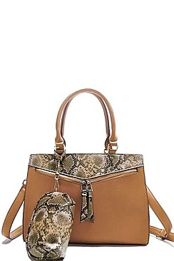2 IN 1 TWO TONE PYTHON PATTERN SATCHEL WITH LONG STRAP