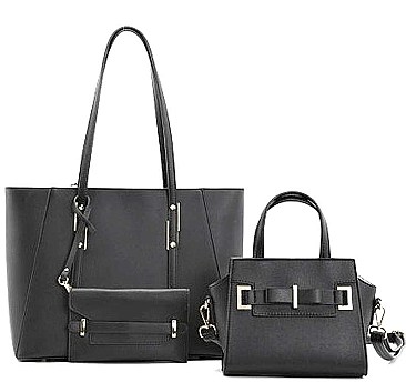 3 IN 1 TRENDY PLAIN HANDLE TOTE BAG CLUTCH SET