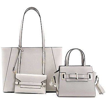 3 IN 1 TRENDY PLAIN HANDLE TOTE BAG CLUTCH SET