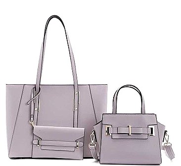 3 IN 1 TRENDY PLAIN HANDLE TOTE BAG CLUTCH SET